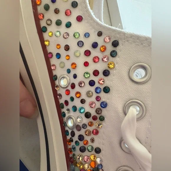 Converse Custom Multicolor Rhinestone Kicks! Sz 8 Woman. Low top one of. Kind! - Picture 14 of 16